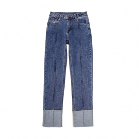 Dames Straight Fit Jeans Hoge Taille Elastiek Bijgesneden