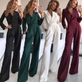 Damesbroek Lange Mouwen Slim Fit Jumpsuits Effen Kleur