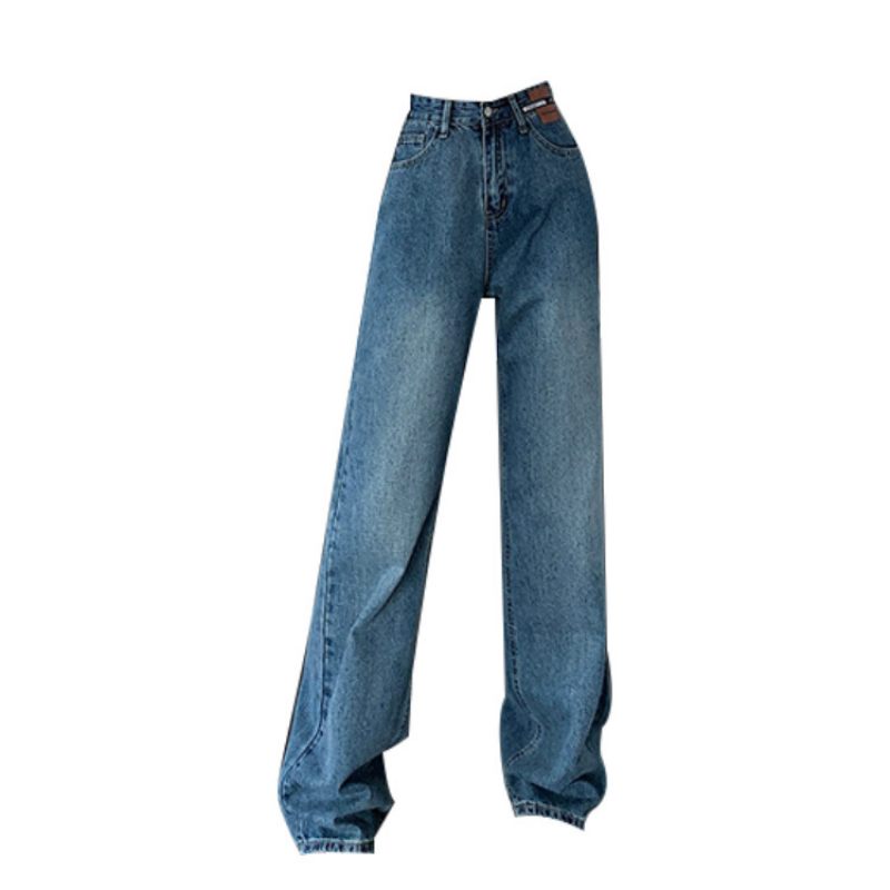 Damesbroeken Casual Rechte Retro Denim Met Hoge Taille En Wijde Pijpen