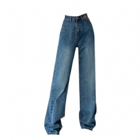 Damesbroeken Casual Rechte Retro Denim Met Hoge Taille En Wijde Pijpen