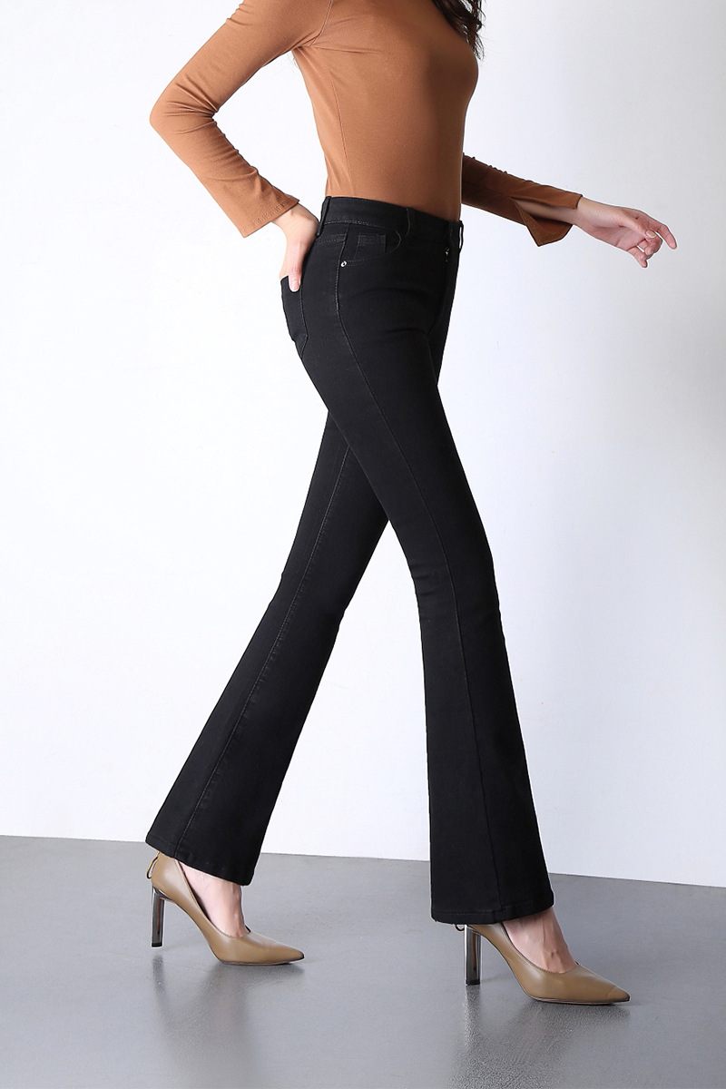 Damesjeans Blauwe Uitlopende Broek Hoge Taille Slim Fit Wijde Pijpen