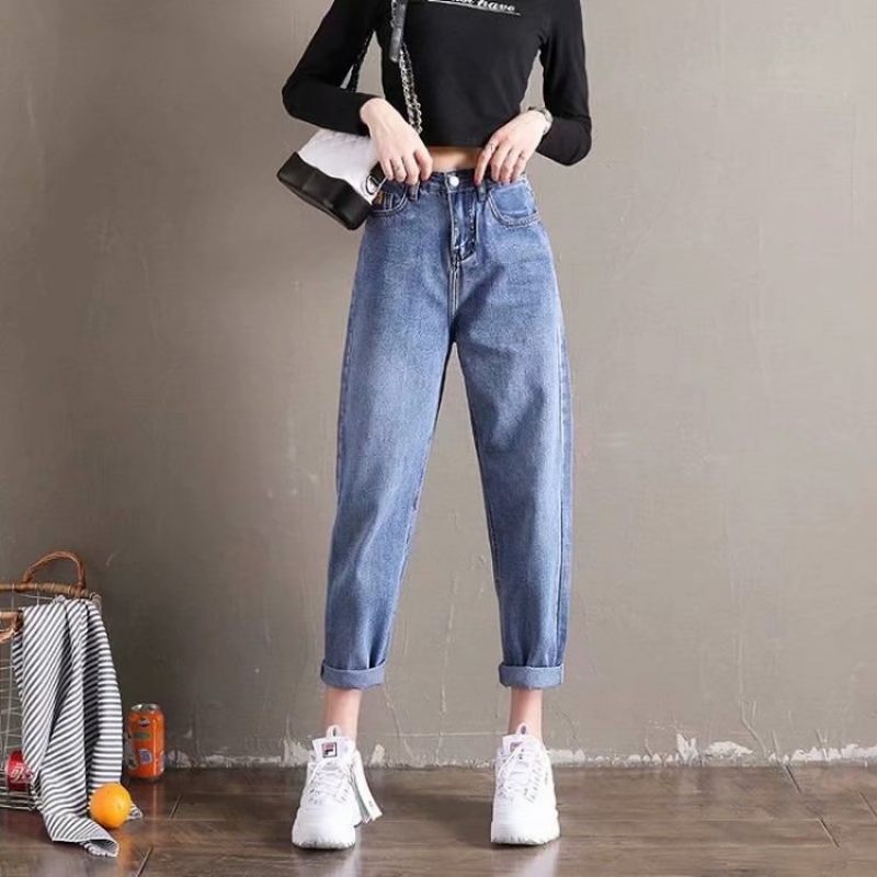 Damesjeans Hoge Taille Losse Rechte Cropped