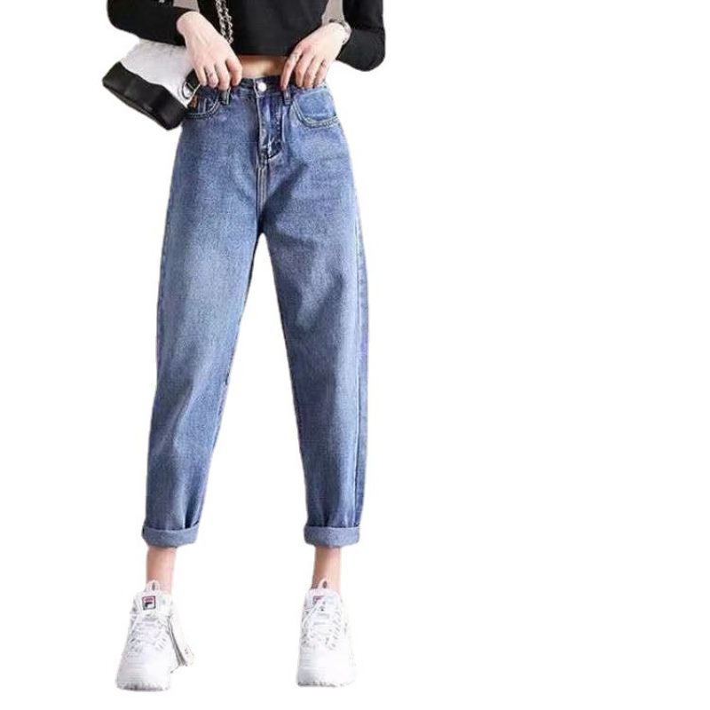 Damesjeans Hoge Taille Losse Rechte Cropped