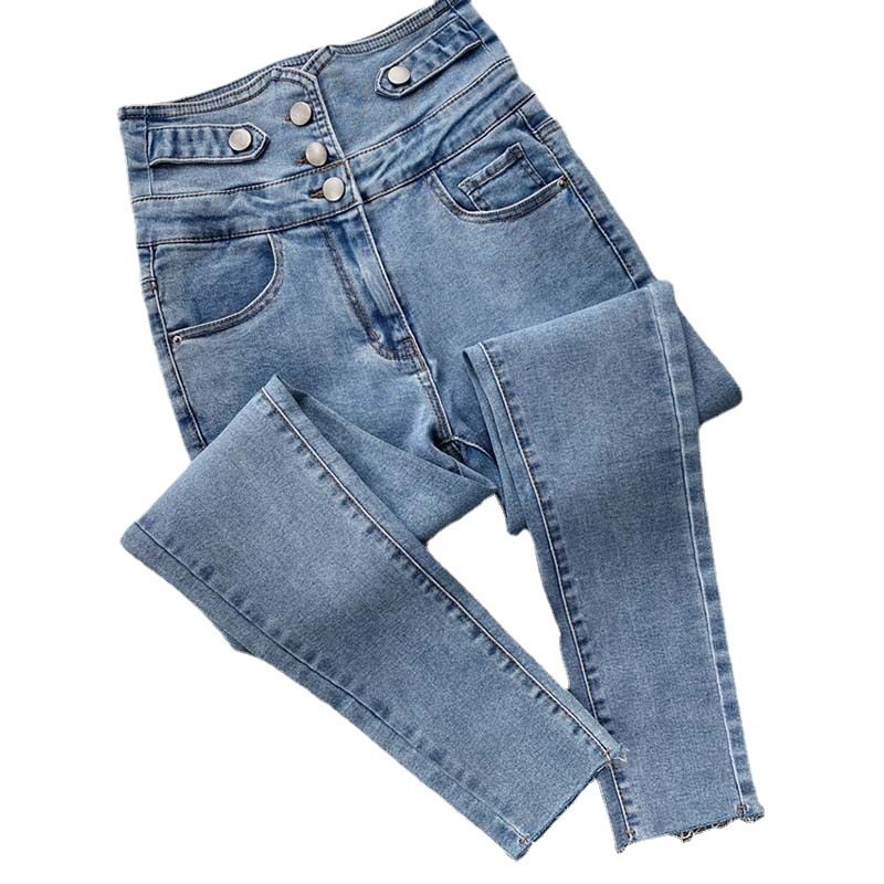 Damesjeans Lichte Kleur Hoge Taille Kleine Voeten