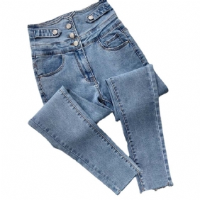 Damesjeans Lichte Kleur Hoge Taille Kleine Voeten