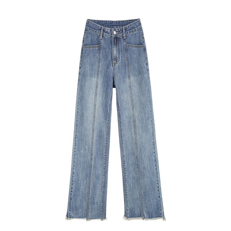 Damesjeans Met Hoge Taille En Wijde Pijpen Blauw Losse Rechte