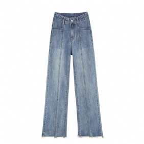 Damesjeans Met Hoge Taille En Wijde Pijpen Blauw Losse Rechte