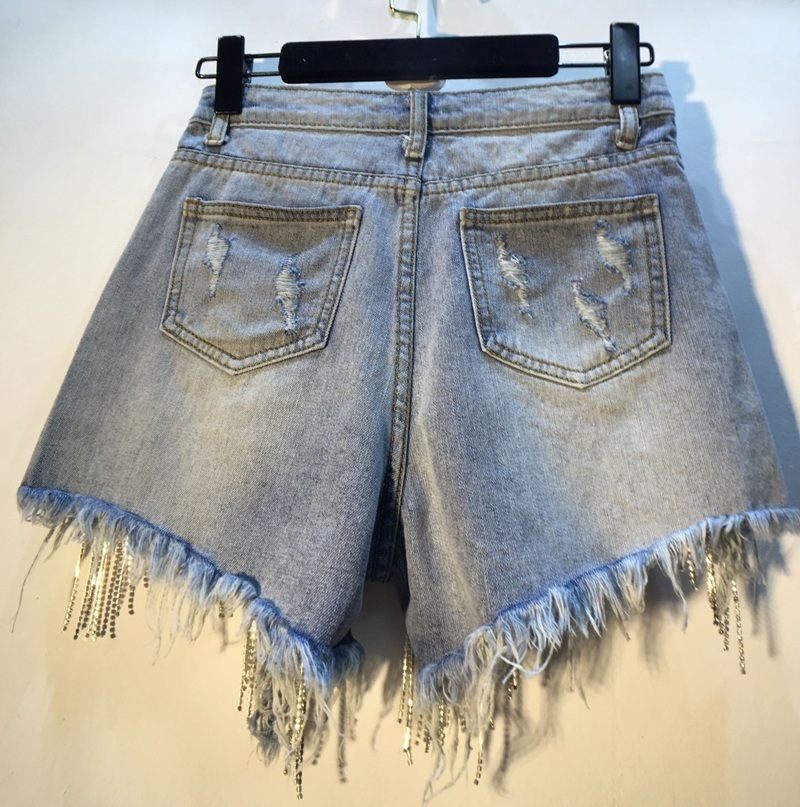 Denim Short Voor Dames Gescheurd Hoge Taille Slanke Pasvorm Recht Model