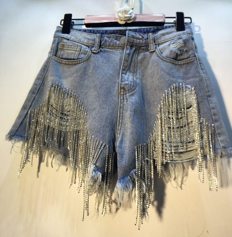 Denim Short Voor Dames Gescheurd Hoge Taille Slanke Pasvorm Recht Model