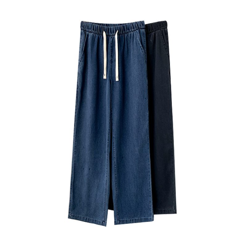 Denim Wijde Pijpen Broek Dames Hoge Taille Veter Los Recht