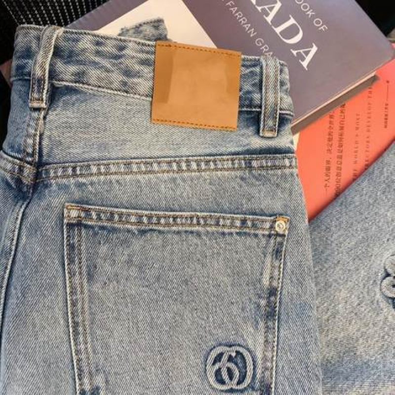 Geborduurde Bloem Jeans Dames Lichtblauw Recht