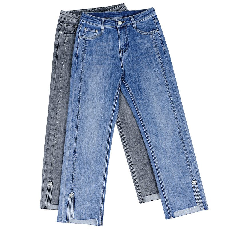 Hete Jeans Met Ruiten Voor Dames Laat Rechte Hoogte Zien