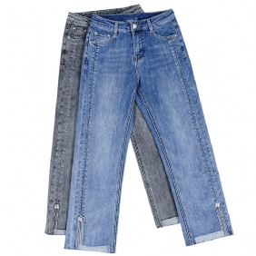 Hete Jeans Met Ruiten Voor Dames Laat Rechte Hoogte Zien