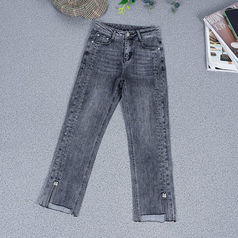 Hete Jeans Met Ruiten Voor Dames Laat Rechte Hoogte Zien