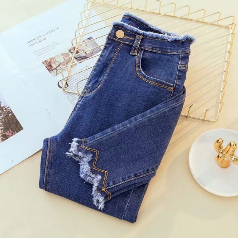 Jeans Dames Zwart Hoge Taille Kleine Voeten Strak Elastiek