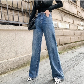 Losse Dames Denim Broek Retro Hoge Taille Rechte Pijpen