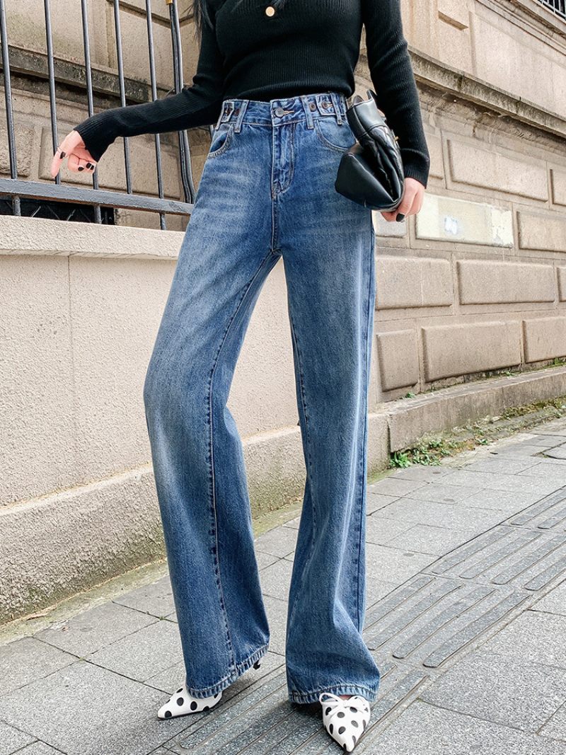 Losse Dames Denim Broek Retro Hoge Taille Rechte Pijpen