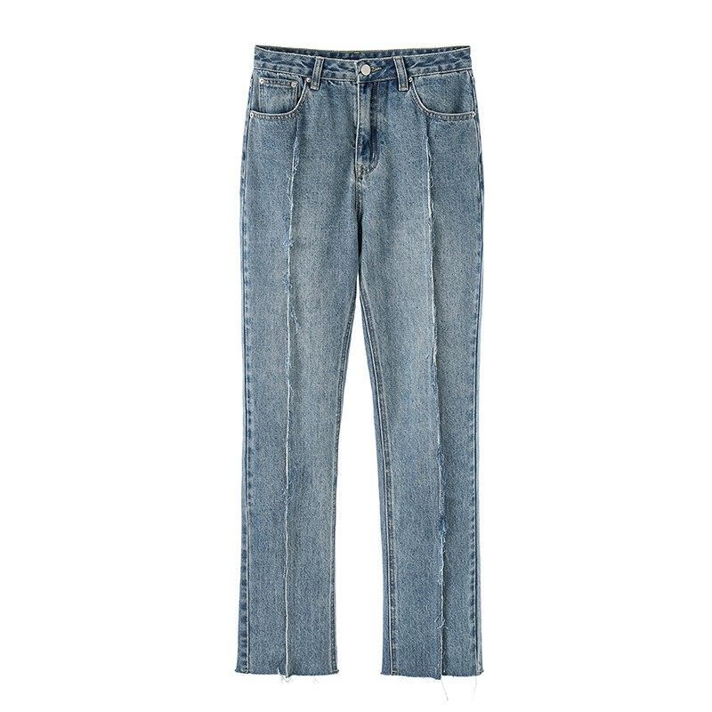 Rechte Damesjeans Met Hoge Taille Split