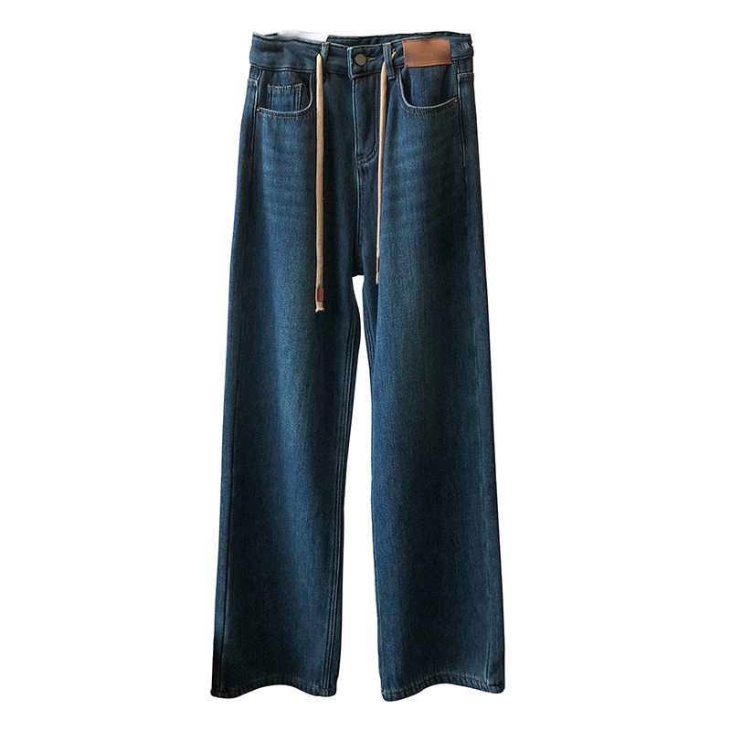 Rechte Jeans Voor Dames Verdikte Warme Hoge Taille Wijde Pijpen