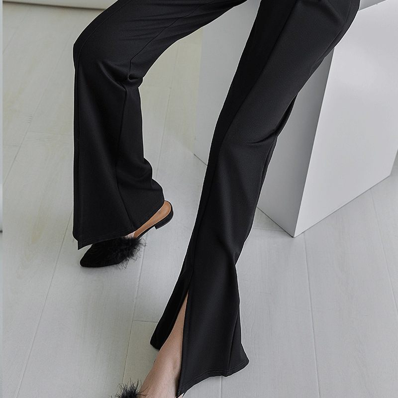 Slit Damesbroek Effen Kleur Hoge Taille Mode