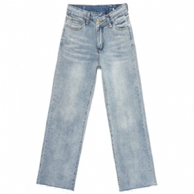 Witte Hoge Taille Denim Wijde Pijpen Broek Dames Recht Los