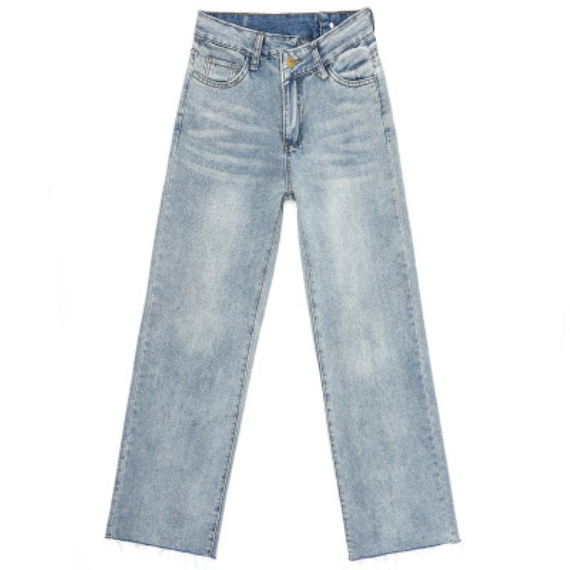 Witte Hoge Taille Denim Wijde Pijpen Broek Dames Recht Los