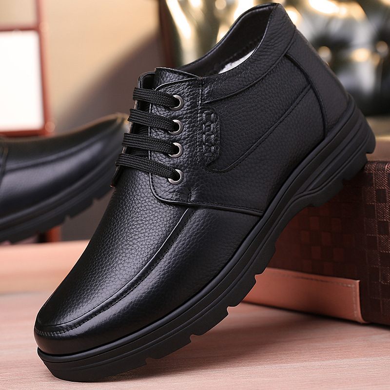 2024 Winter Nieuwe Stijl Plus Fluwelen Lederen High-top Schoenen Zachte Zool Set Voeten Business Casual Warme Leren Laarzen Heren