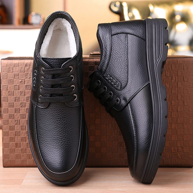 2024 Winter Nieuwe Stijl Plus Fluwelen Lederen High-top Schoenen Zachte Zool Set Voeten Business Casual Warme Leren Laarzen Heren