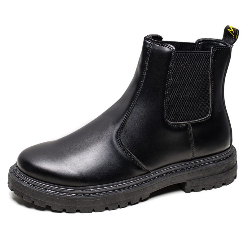 Chelsea Boots Heren Zwarte Mid-cut Schoorsteen Lederen Herenlaarzen Lente En Herfst Tooling High-top Martin Laarzen Trendy