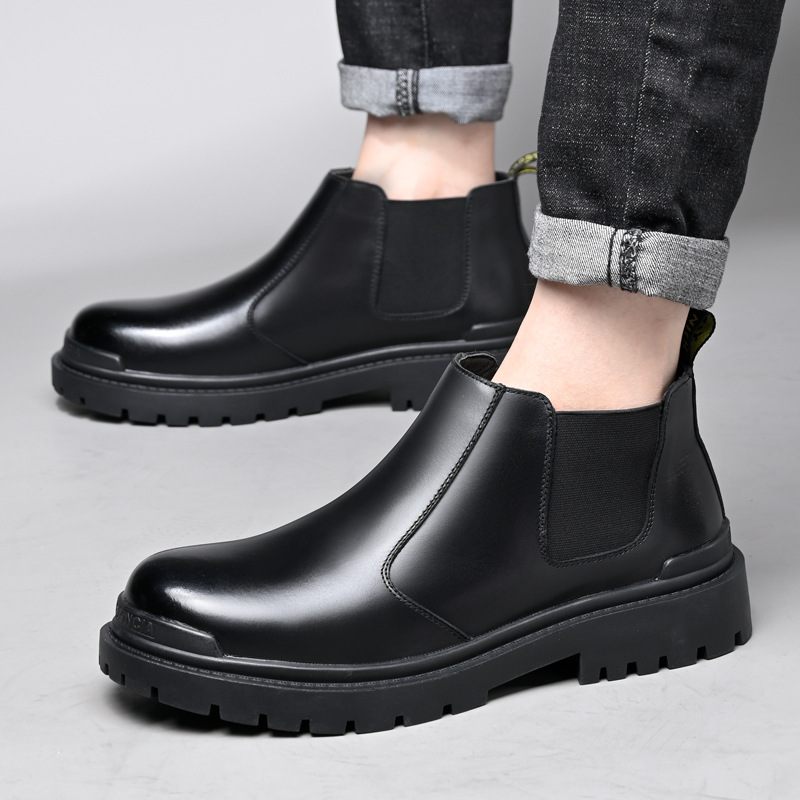 Chelsea Boots Herfst Korte Trendy Heren Zwarte Mid-top Martin