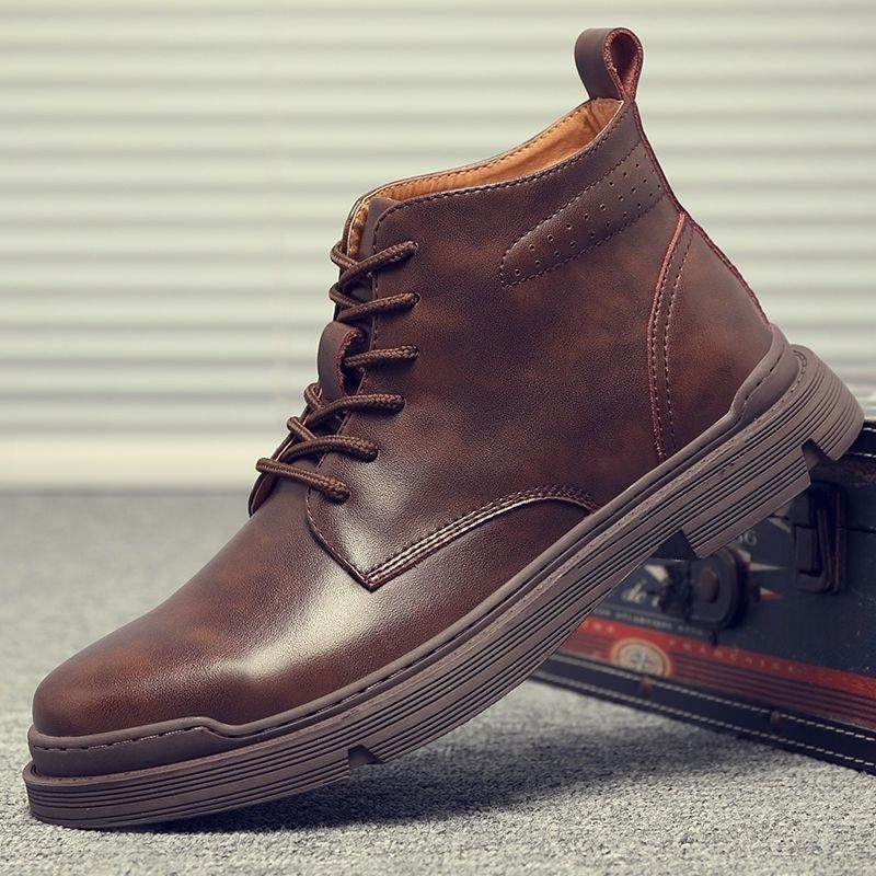 Echt Leer Martin Laarzen Hoge Top Mid-top Trendy Kledingschoenen Herenlaarzen Lente Herfst Winter Plus Fluwelen Warme Katoenen Schoenen Herenschoenen