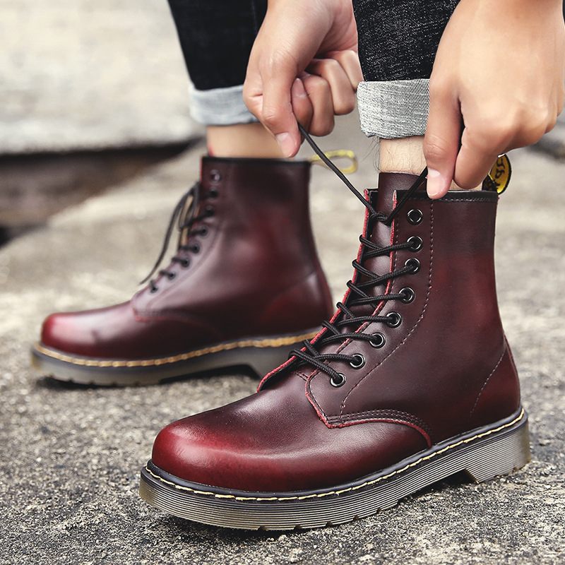 Echt Leren Martin Laarzen Heren Halfhoge Top Lente En Herfst Grote Maten Schoenen