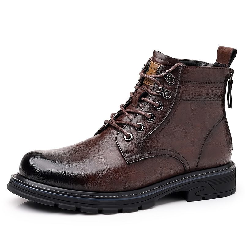 Herfst En Winter Nieuwe High-top Martin Laarzen Herenschoenen Tooling Zwarte Korte Casual Trend Leren Motorlaarzen