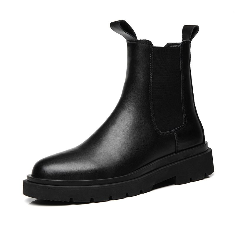 Lente Nieuwe Heren Chelsea Boots Schoorsteen Laarzen Zwart Pluche Leren 2024 Echt Leer