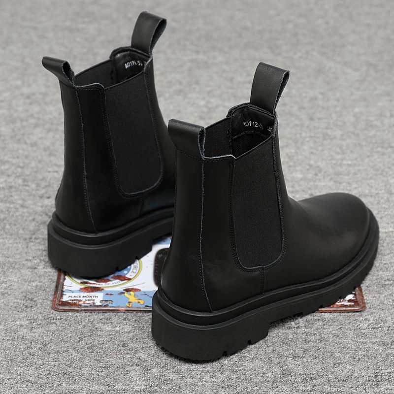 Lente Nieuwe Heren Chelsea Boots Schoorsteen Laarzen Zwart Pluche Leren 2024 Echt Leer