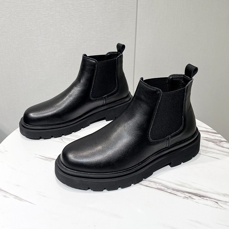 Lente Nieuwe Heren Chelsea Boots Schoorsteen Laarzen Zwart Pluche Leren 2024 Echt Leer