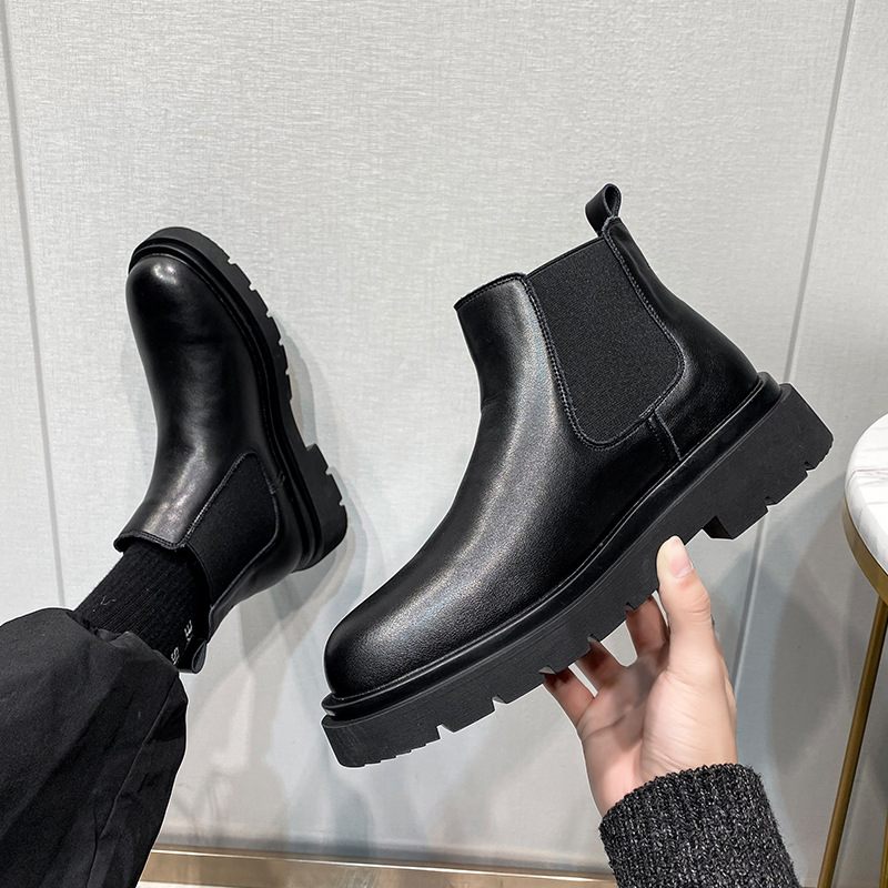 Lente Nieuwe Heren Chelsea Boots Schoorsteen Laarzen Zwart Pluche Leren 2024 Echt Leer