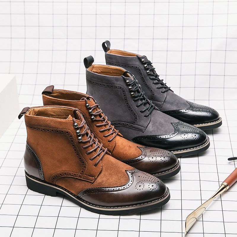 Mannen Business Casual Kleding Schoenen Puntschoen Heren Leren Laarzen Gesneden Hoge Top Grote Maat Martin Korte Scrub Herenschoenen