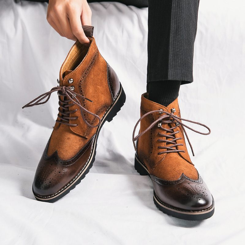 Mannen Business Casual Kleding Schoenen Puntschoen Heren Leren Laarzen Gesneden Hoge Top Grote Maat Martin Korte Scrub Herenschoenen