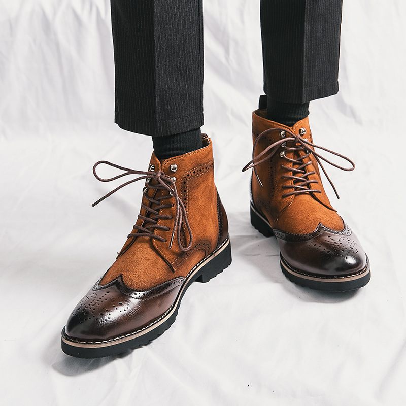 Mannen Business Casual Kleding Schoenen Puntschoen Heren Leren Laarzen Gesneden Hoge Top Grote Maat Martin Korte Scrub Herenschoenen