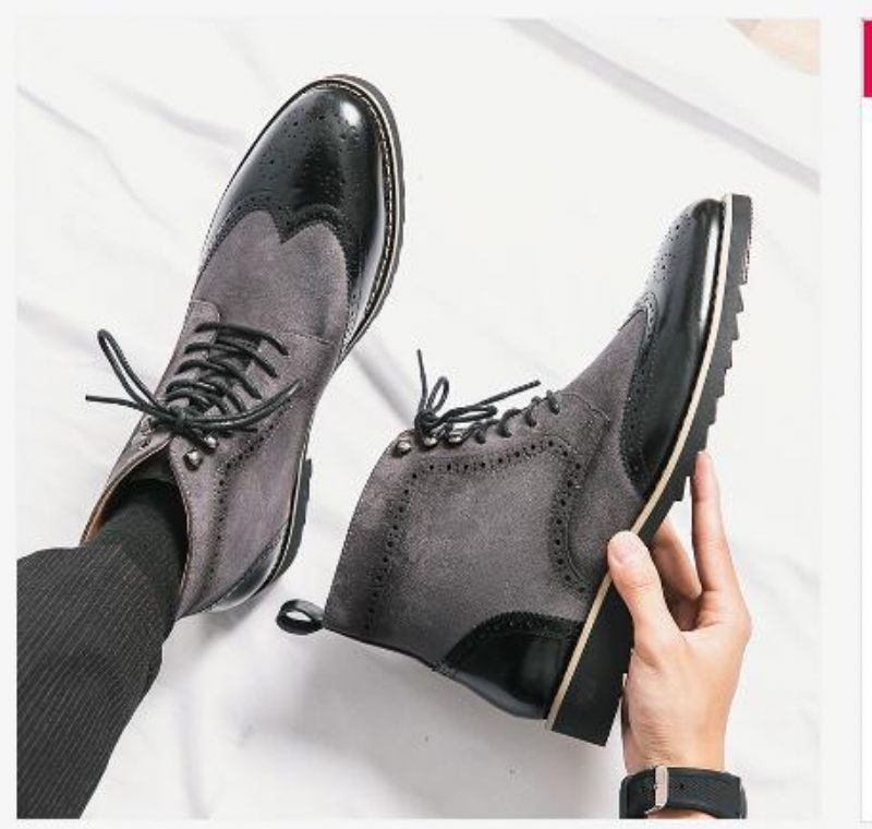 Mannen Business Casual Kleding Schoenen Puntschoen Heren Leren Laarzen Gesneden Hoge Top Grote Maat Martin Korte Scrub Herenschoenen