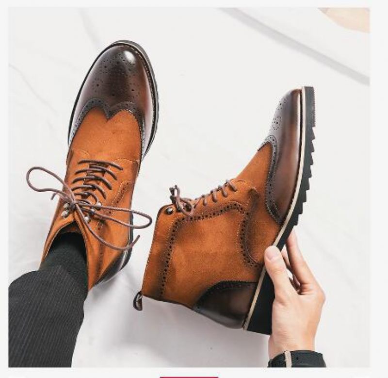 Mannen Business Casual Kleding Schoenen Puntschoen Heren Leren Laarzen Gesneden Hoge Top Grote Maat Martin Korte Scrub Herenschoenen