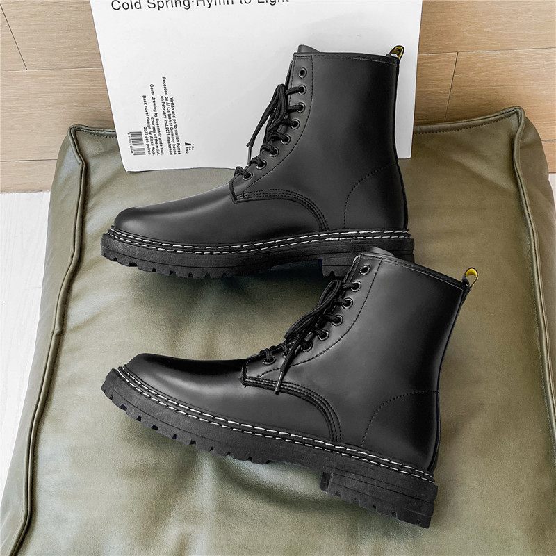 Martin Boots Heren Pu Herfst En Winter Tooling Laarzen Hoge Nette Schoenen Zwarte Trendy Motorlaarzen