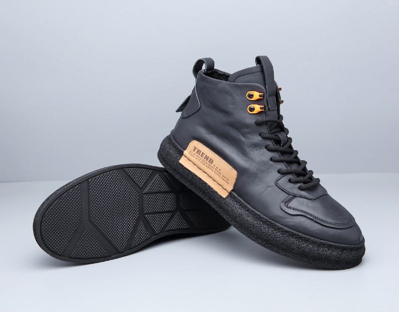 Sneakers Heren Winter Retro Plus Fluwelen Hoge Schoenen Leren Laarzen Casual Herenschoenen Herenlaarzen Met Veters Warme Katoenen