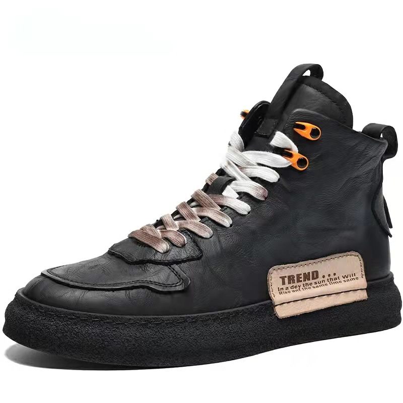 Sneakers Heren Winter Retro Plus Fluwelen Hoge Schoenen Leren Laarzen Casual Herenschoenen Herenlaarzen Met Veters Warme Katoenen