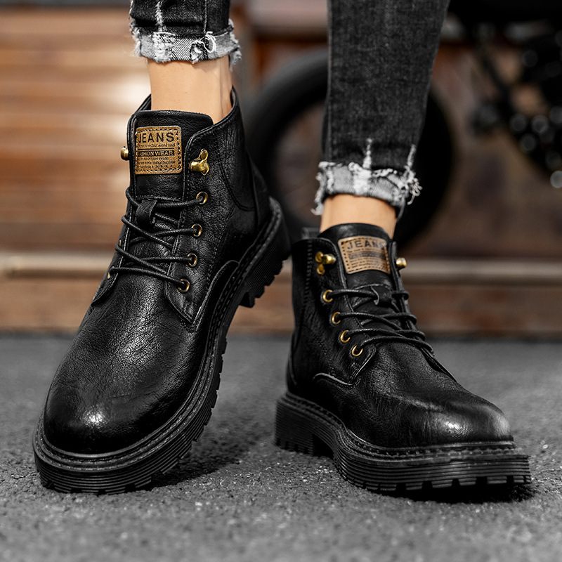 Winter Martin Laarzen Heren High-top Plus Fluwelen Verdikte Katoenen Schoenen Trendy Casual Leren Retro Gereedschapslaarzen Voor