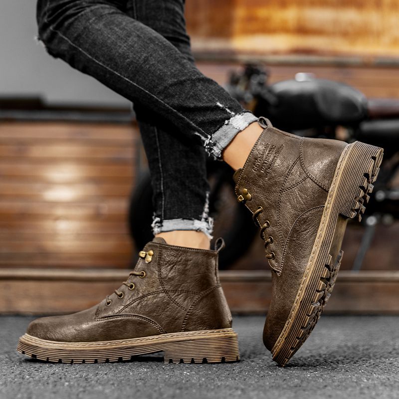 Winter Martin Laarzen Heren High-top Plus Fluwelen Verdikte Katoenen Schoenen Trendy Casual Leren Retro Gereedschapslaarzen Voor