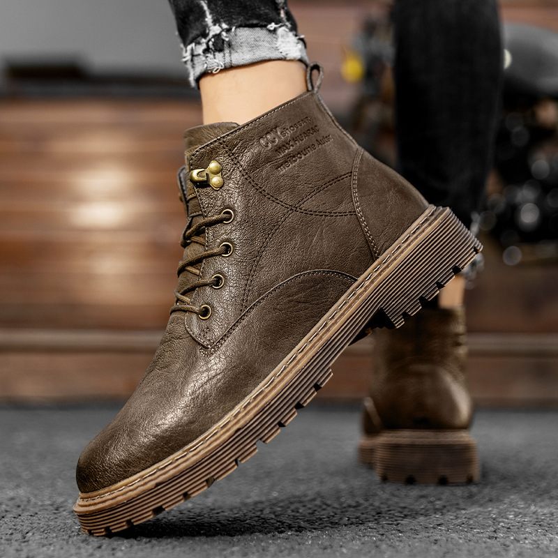 Winter Martin Laarzen Heren High-top Plus Fluwelen Verdikte Katoenen Schoenen Trendy Casual Leren Retro Gereedschapslaarzen Voor