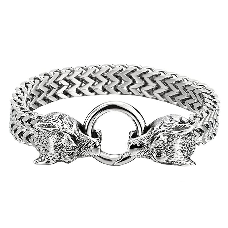 Hiphop Rock Mode Persoonlijkheid Accessoires Mannen Titanium Stalen Wolf Hoofd Armband