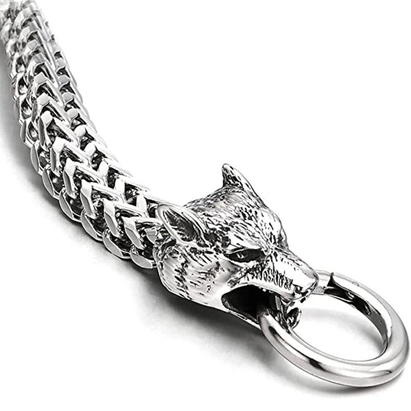 Hiphop Rock Mode Persoonlijkheid Accessoires Mannen Titanium Stalen Wolf Hoofd Armband